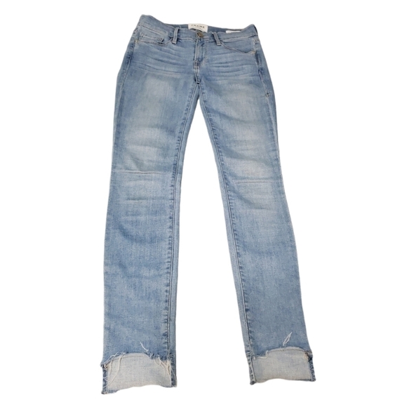 FRAME DENIM LE SKINNY DE JEANNE TWO STEPS FRAYED HEM ANTIBES JEAN, SIZE 24 - Picture 9 of 13